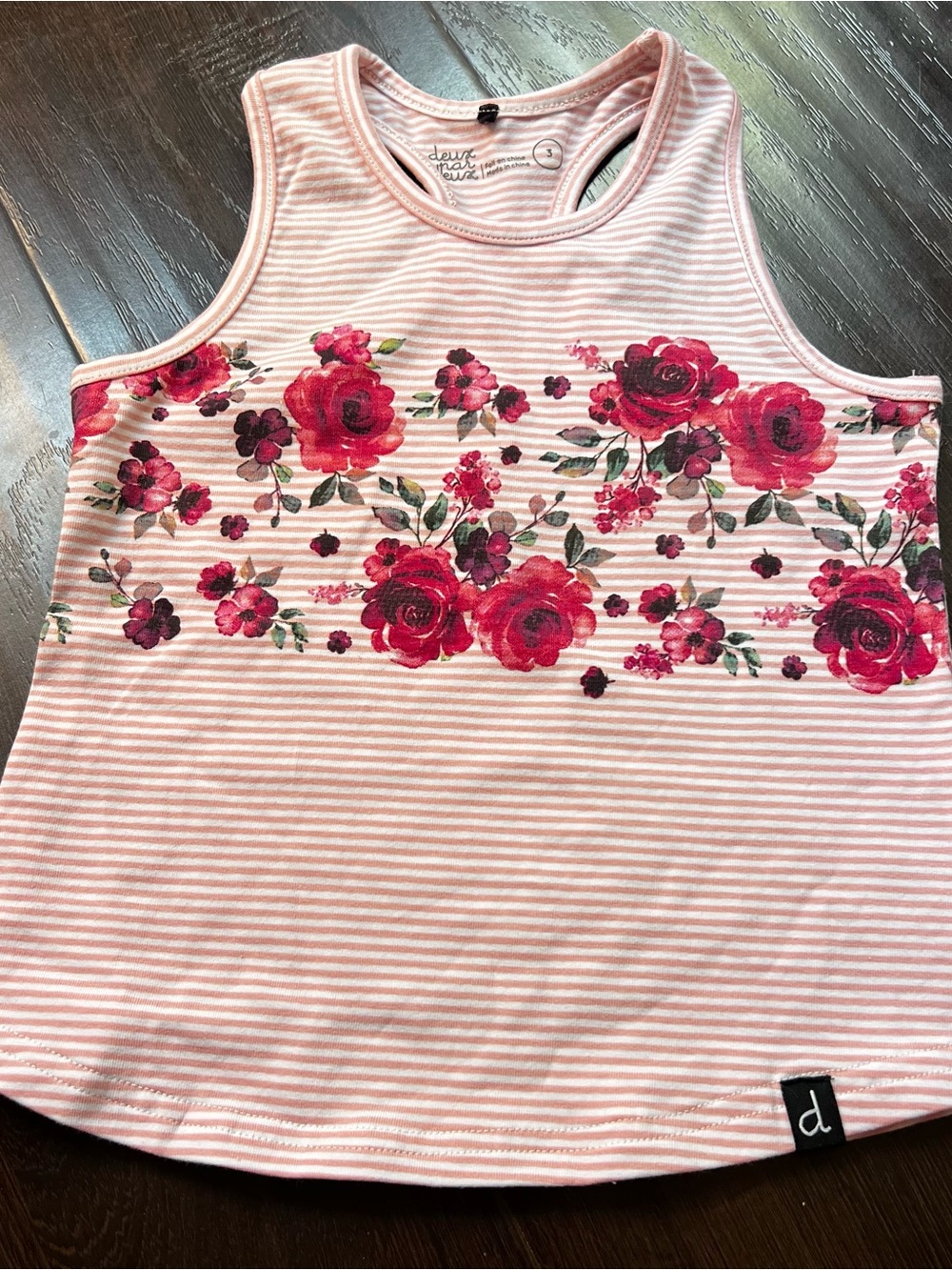 deux par deux Pink Striped Tank with dark pink  Floral Band Girl 3T